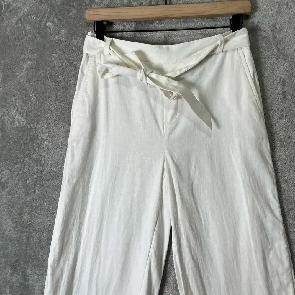 Banana Republic Rowan Wide Leg Pants Linen Cotton Blend‎ 2 Coastal Lightweight